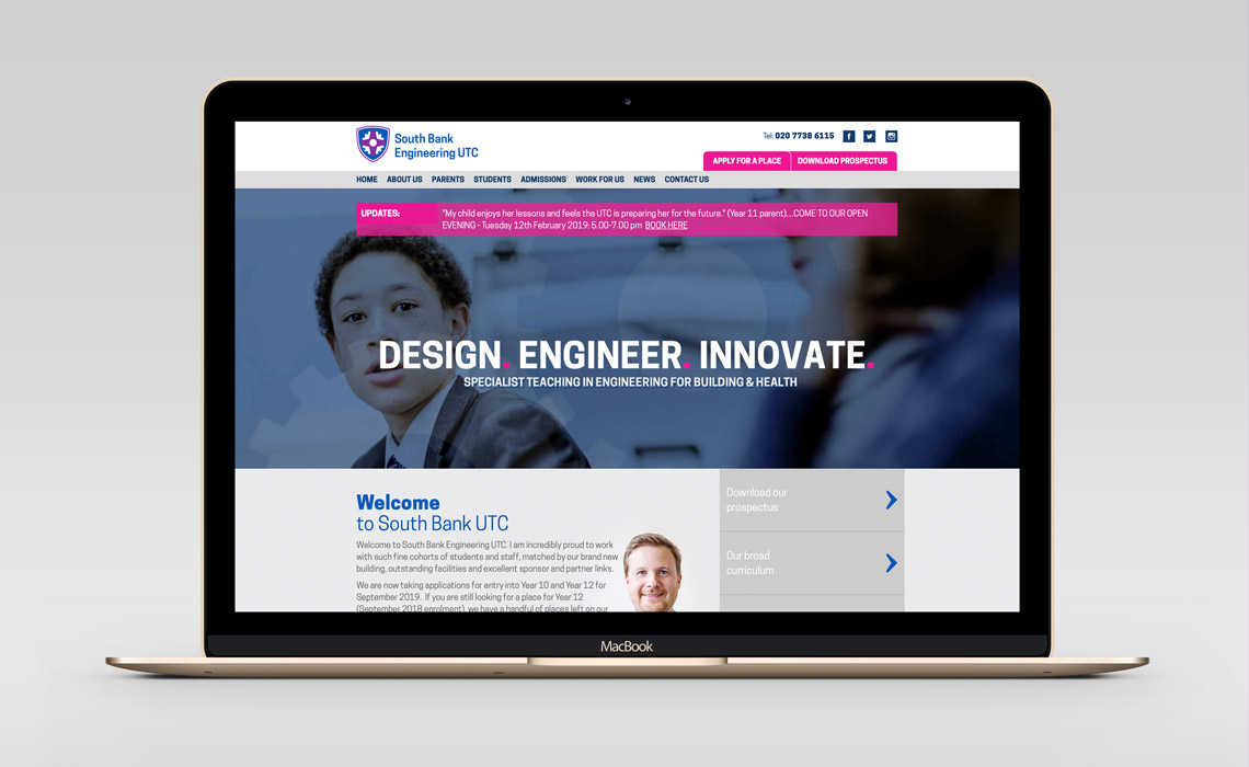 South Bank Engineering UTC an example of a school or multi academy trust website designed and built by Communitas PR